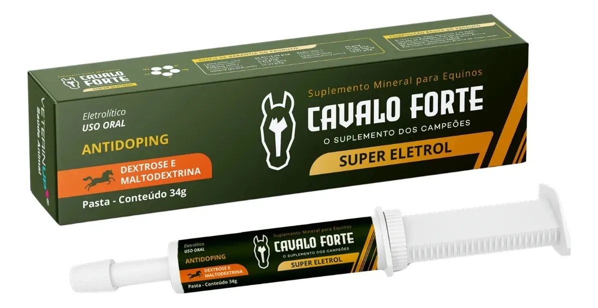 Pasta Eletrolítica Oral para Equinos Reposição de Eletrólitos Sódio Potássio Magnésio Hidratação e Recuperação Pós-Esforço Cavalo Forte Super Eletrol