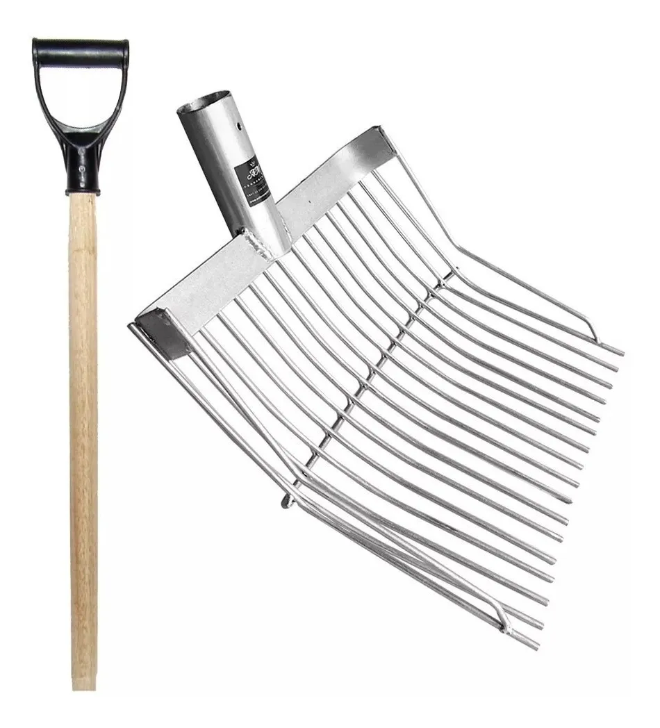 Garfo Forcado 17 Dentes - De Aço - Limpa Baias - Com Cabo